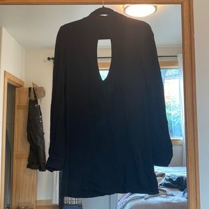 Flynn Skype black dress - slits both in front and back - mock neck -long sleeve